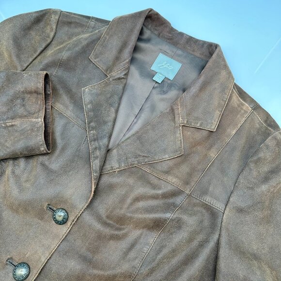 Vintage J. Jill Womens 100% Leather Blazer Style Jacket, Size Med. Petite, Brown - Picture 1 of 12